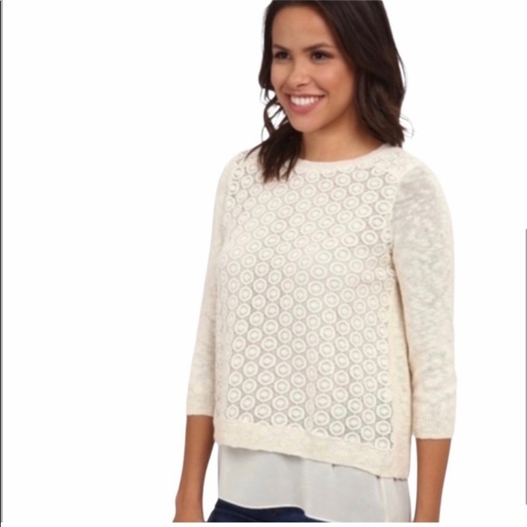 Lucky Brand Overlay Lace Blouse Cream Size XS - Picture 1 of 9
